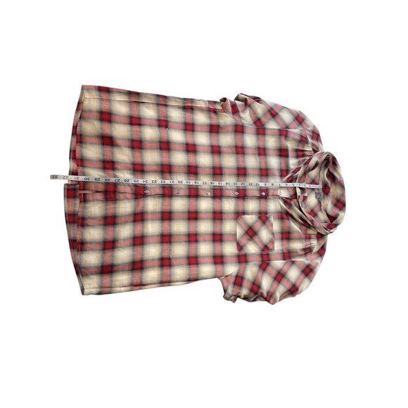 Vince Heritage Plaid Cowl Neck Button Down Roll Tab Holiday Top - Picture 8 of 8